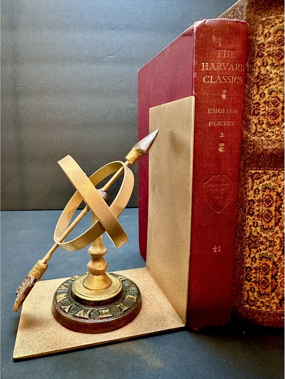 Vintage Cast Metal Neoclassical Celestial Armillary Sundials Bookend